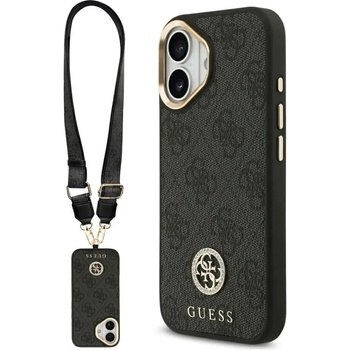 GUESS 4G Strass Logo & Big Strap Metal Buttons MagSafe Case за iPhone 17 - черен