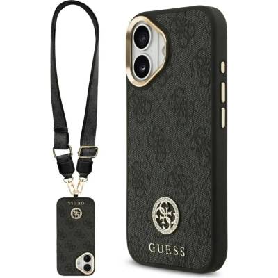 GUESS 4G Strass Logo & Big Strap Metal Buttons MagSafe Case за iPhone 17 - черен