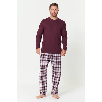 Studio Тениска Studio Long Sleeve T-Shirt and Flannel Pants Pyjama Set - Burgundy