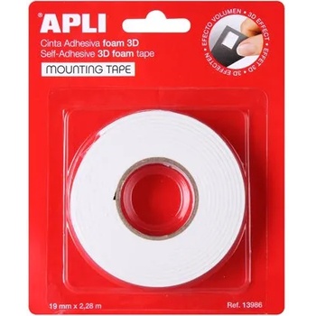 APLI Ролка за лепене, 3D, двустранна, гъба, APLI, 19 мм x 2, 28 м, бяла 13986 (13986)