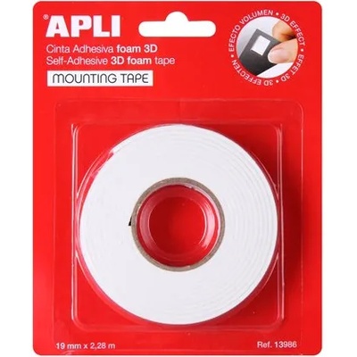 APLI Ролка за лепене, 3D, двустранна, гъба, APLI, 19 мм x 2, 28 м, бяла 13986 (13986)