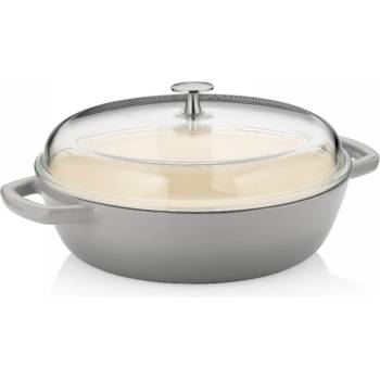 Kela Чугунена плитка тенджера със стъклен капак Calido - Ø 28 см. - светло сив (KELA 12614)