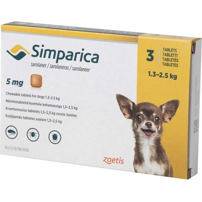 Zoetis Simparica 5 mg Симпарика дъвчащи таблетки за кучета от 1.3 до 2.5 kg
