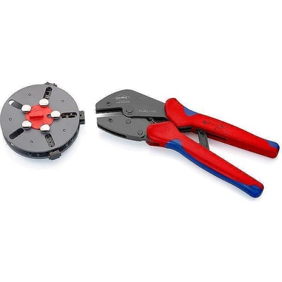 KNIPEX Клещи за кримпване на кабелни накрайници 0.5-6мм2 MultiCrimp, 3 челюсти, синьо-червена ръкохватка 250мм, с пружина, Knipex (K973301)