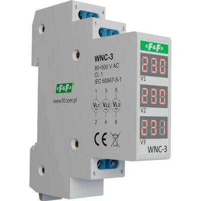 F&F Voltmeter trojfázový 80-500V AC napätie IP20 F&F WNC-3