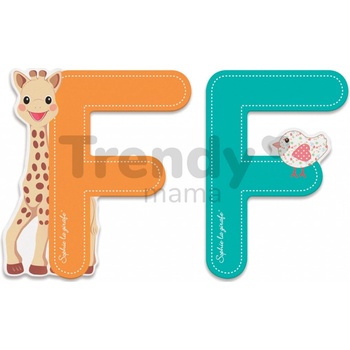 Janod drevené písmeno F Sophie The Giraffe oranžové tyrkysové
