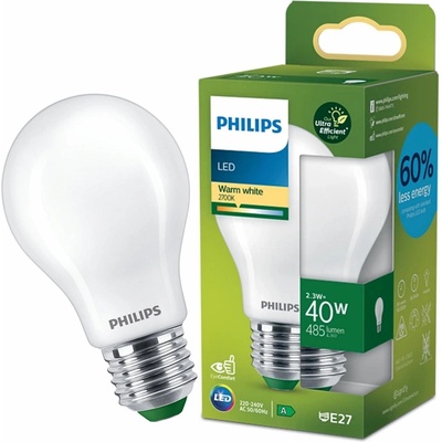 Philips LED žiarovka E27 A60 2,3W = 40W 485lm 2700K Warm Filament Milk Ultra Efficient