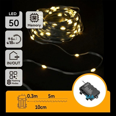 Aigostar B.V. Aigostar LED Venkovní vánoční řetěz 50xLED 8 funkcí 3xAA 5,3m IP44 teplá bílá AI1333