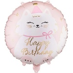 Party Deco Кръгъл фолиен балон с коте Happy Birthday (FB361)