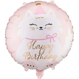 Party Deco Кръгъл фолиен балон с коте Happy Birthday (FB361)