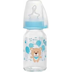 Nip Бебешко стъклено шише NIP - Flow S, 0-6 м, 125 ml, boy (4000821350694) - baby