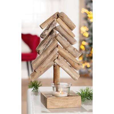 VK Svícen na čajovou svíčku Vánoční stromek Oak, 27 cm