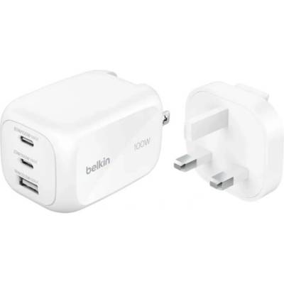 Belkin BOOSTCHARGE PRO преносимо зарядно устройство с USB+2 Type-C изхода, 100 W, за САЩ, БЯЛО WCH016HQWH (WCH016HQWH)