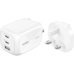 Belkin BOOSTCHARGE PRO преносимо зарядно устройство с USB+2 Type-C изхода, 100 W, за САЩ, БЯЛО WCH016HQWH (WCH016HQWH)