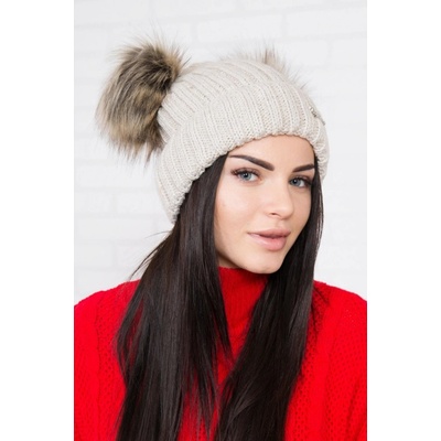 Fashionweek dámská zimní čepice se dvěma bambulkami K2 béžový