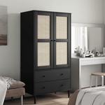 vidaXL Гардероб "SENJA" ратанова визия черен 90x55x175 см бор масив (358036)