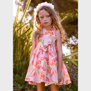 Mayoral Разкроена рокля в розов цвят с оранжеви цветя за мини момиче Mayoral