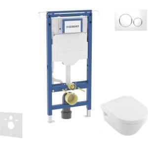 Geberit Duofix - Комплект от предстена инсталация, тоалетна чиния и седалка Villeroy Boch, бутони Sigma20, DirectFlush, SoftClose, CeramicPlus, бяло/хром SANI11CK3106 (SANI11CK3106)