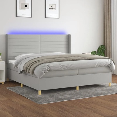 vidaXL Боксспринг легло с матрак и LED, светлосиво, 200x200 см, плат (3138981)