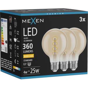 Mexen Vintis 3x Крушка с нажежаема жичка спирала LED E27, G80, 4W, Топло - 2700K, 360 lm, (L165-E27-0427-50x03)