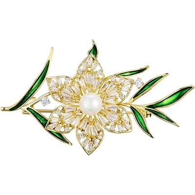 Éternelle brož s perlou a zirkony Nieddu B2103/AL Bílá/čirá