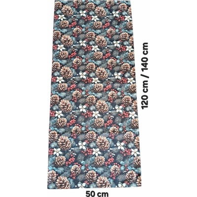 LKV Lomnice Vánoční set: Běhoun + 4 ks prostírání - tmavě modrá s motivem šišek - 40 x 140cm