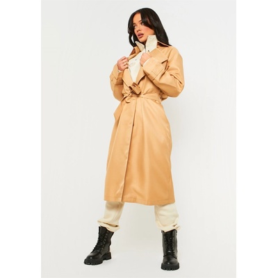 Missy Empire Women's Classic Longline Tie Waist Belt Trench Coat - Beige