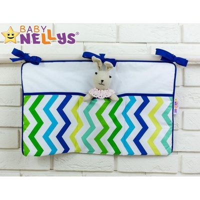 Baby Nellys Praktický kapsář na postýlku č. 09 Bílý s modrozeleným zig zag vzorem – Zboží Dáma