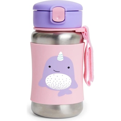 Skip Hop Zoo Straw Bottle nerezová láhev na vodu s brčkem Narval 350 ml