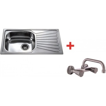 Image 1 of Inter Ceramic Кухненска алпака мивка с плот за вграждане със стенен смесител Брит 1 (bg 7843 + 8853474 7120 БРИТ 1)