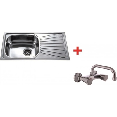 Inter Ceramic Кухненска алпака мивка с плот за вграждане със стенен смесител Брит 1 (bg 7843 + 8853474 7120 БРИТ 1)