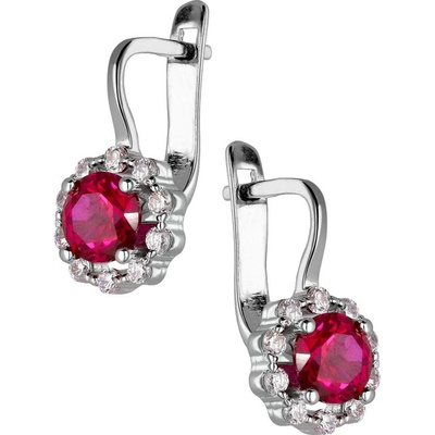 Zlaton Náušnice bílé zlato visací s červeným kamenem 2cm 4.45g 000322401257