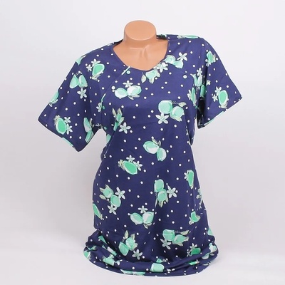 Памучна нощница за родилки и бременни в тъмносиньо с лайм