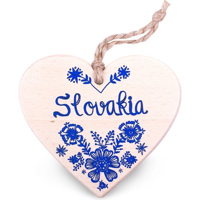 Drevené srdce Slovakia kvety - modré