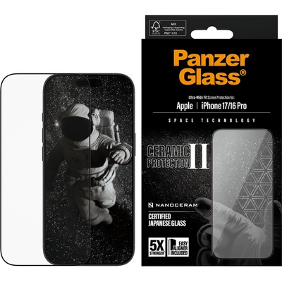 PanzerGlass tvrdené sklo UWF Ceramic II s aplikátorom pre iPhone 17/16 Pro, čierna, čierna PG98539