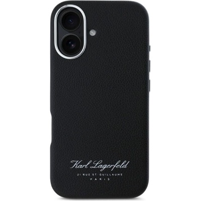 KARL LAGERFELD Кожен Калъф за iPhone 16, Karl Lagerfeld Grained PU Hotel RSG Case, Черен (KLHCP16SPGWCMKHK)