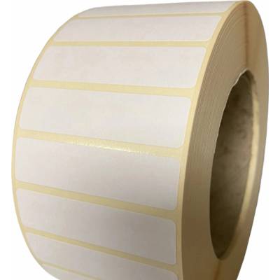 Papierová Etiketa 60 mm x 15 mm, Pololesklý papier, Biela, Dutinka 76 mm, 4000 ks/kotúč, Permanentné lepidlo
