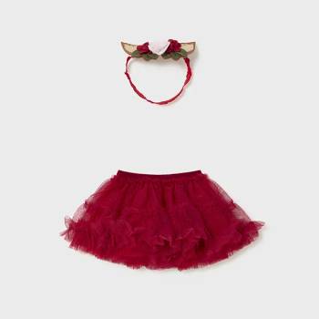 MAYORAL Комплект тюлена пола в глитери и диадема с цветя за новородено момиче в червен цвят Майорал