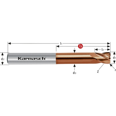 Karnasch 306438050010 | Tvrdokovová zápustková fréza so zaobleným ostrím 5/1,0x18-57x6 mm, Z=4