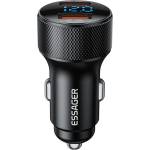 ESSAGER PD 36W зарядно за кола с дисплей, USB-A, Type-C - черен/сив
