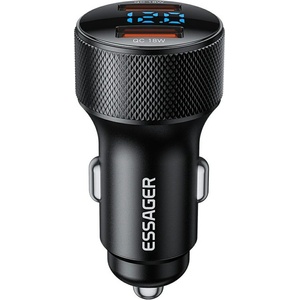 ESSAGER PD 36W зарядно за кола с дисплей, USB-A, Type-C - черен/сив