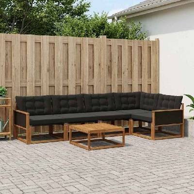 vidaXL Комплект дивани за открито 6 pcs Естествено и черно (3381432)