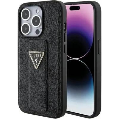GUESS Кейс Guess Grip Stand 4G Triangle Strass за iPhone 15 Pro, черен (GUE003372-0)