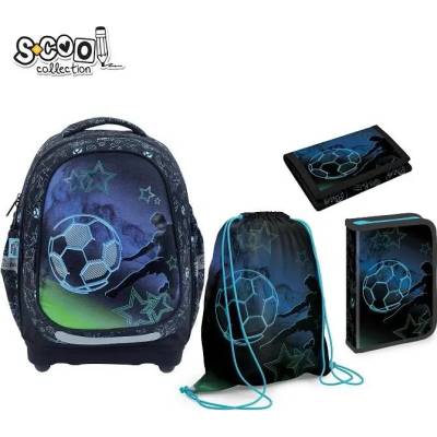 S-Cool Ученически комплект за училище раница, несесер, мешка, портмоне scool football