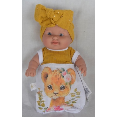 Marina & Pau Realistické miminko holčička usmívající se Maruška se žlutou mašlí Cookie Nana 20 cm