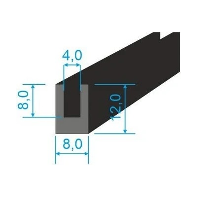 05381004 Pryžový profil tvaru "U", 12x8/4mm, 60°Sh, NBR, -40°C/+70°C, černý – Hledejceny.cz