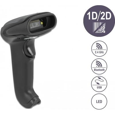 Delock Баркод скенер Delock, 1D и 2D, за връзка чрез 2, 4 GHz, Bluetooth или USB (90562)
