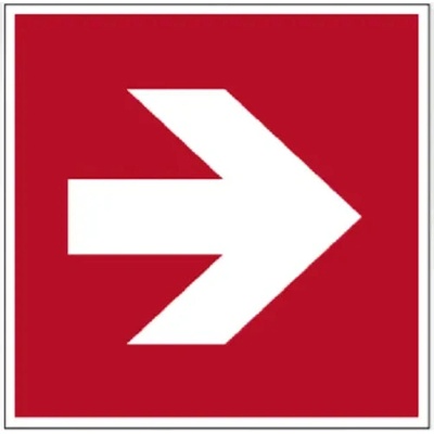 Bezpečnostní požární značení, indikátor směru – luminiscenční hliníkový kompozit, 150×150 mm