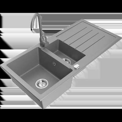 Andres гранитна мивка 1, 5 камери с отцедник и кухненски смесител Telma, сив - 6515-71-670200-71 (6515-71-670200-71)