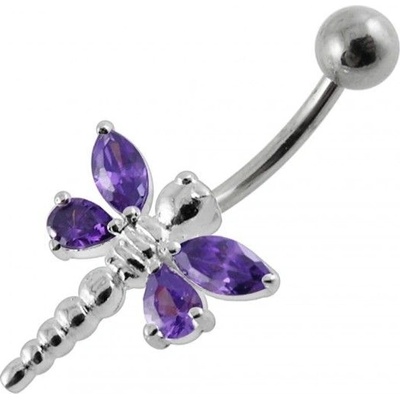 S4U Stříbrný piercing do pupíku vážka (tmavě fialová) BP01188-A